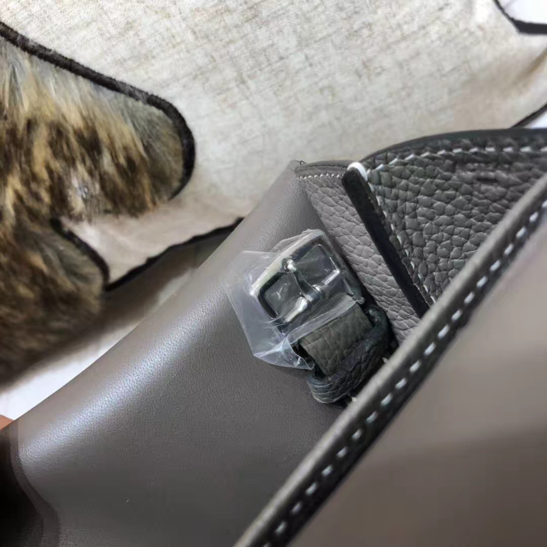 Hermes Halzan31CM 爱马仕锡器灰原厂Clemence牛皮手提斜挎女包