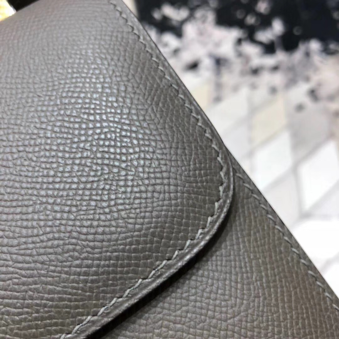 Hermes Constance23CM 爱马仕8F锡器灰原厂Epsom牛皮空姐包 金扣