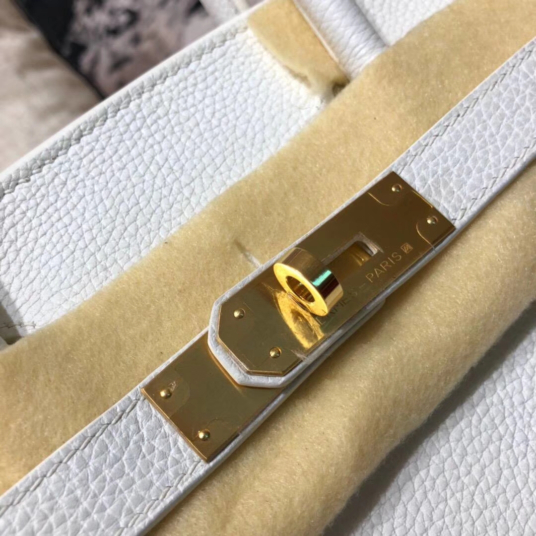 爱马仕拼色铂金包 Hermes纯白拼黑色原厂Togo小牛皮Birkin30CM 银扣