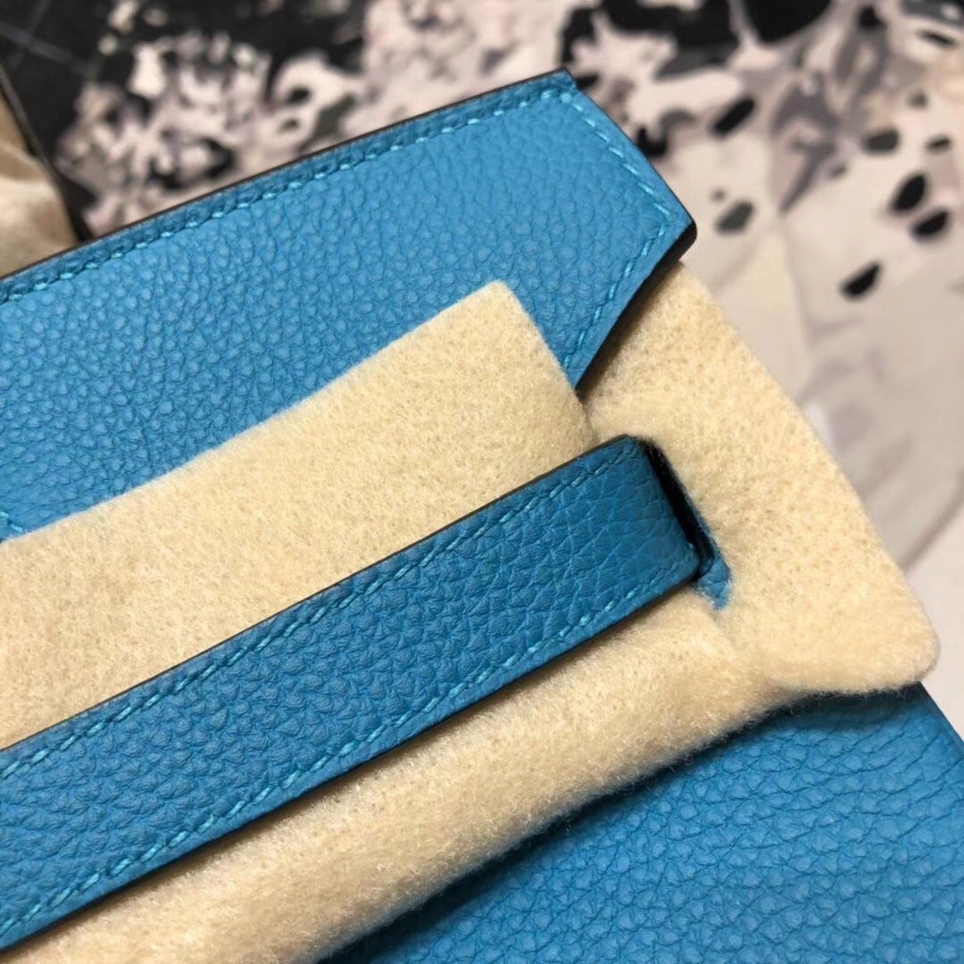 爱马仕女包价格 Hermes Birkin30CM 松石蓝原厂Togo牛皮铂金包 金扣