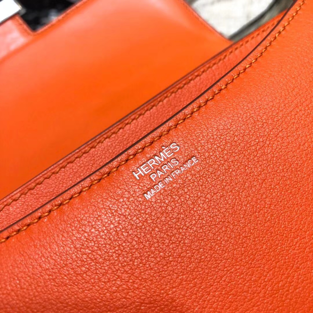 爱马仕空姐包尺寸 Hermes Constance23CM CC93橙色原厂Swift牛皮 银扣