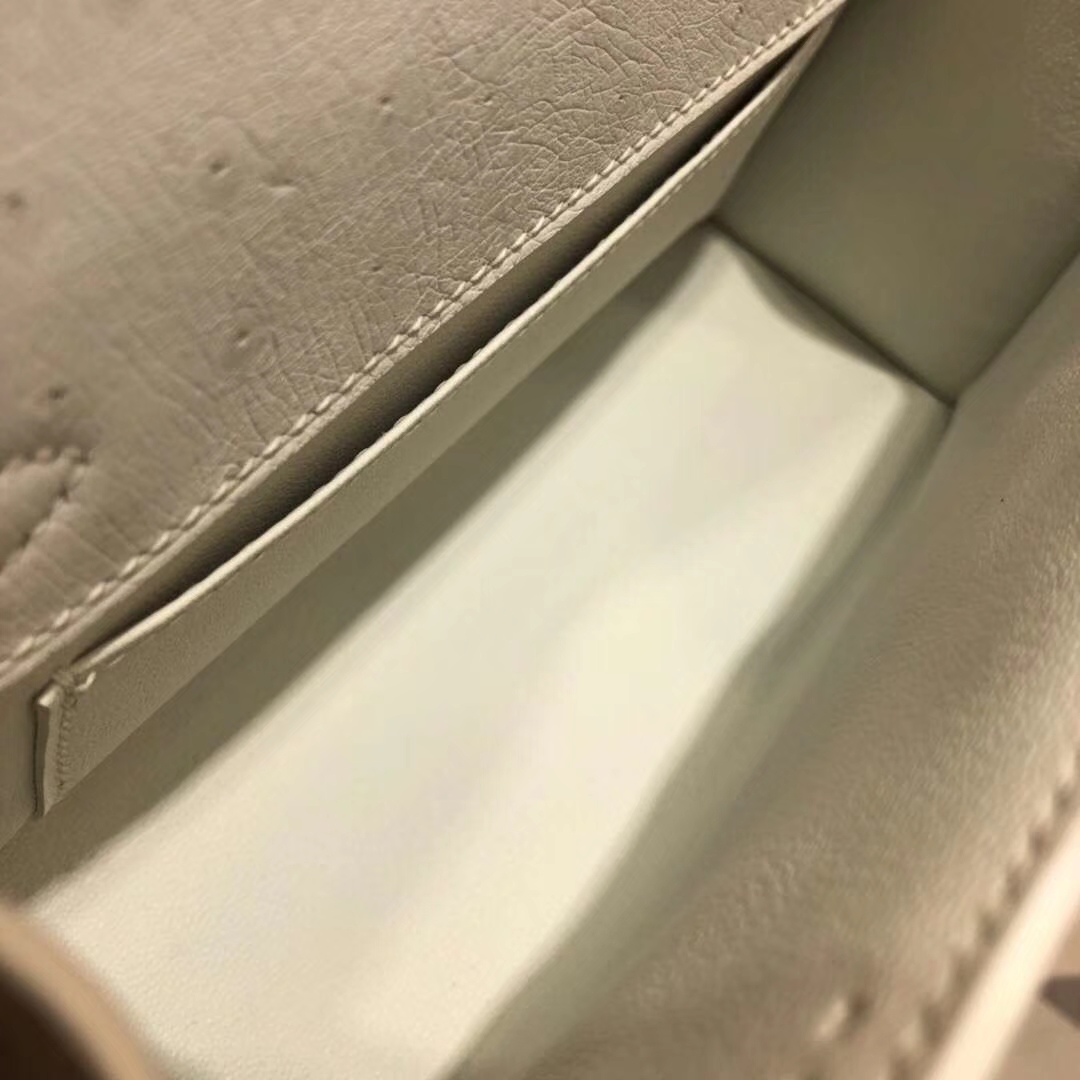 Hermes Minikelly22CM 爱马仕南非鸵鸟皮迷你凯莉包 纯白色 金扣