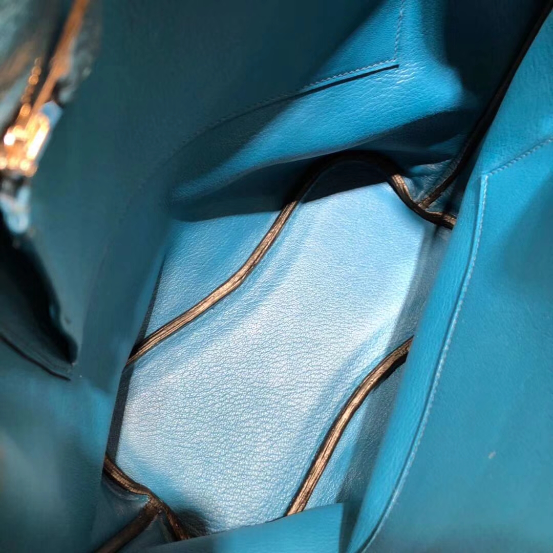 爱马仕水桶包价格 Hermes So Kelly22CM 加利西亚蓝进口TC牛皮 银扣