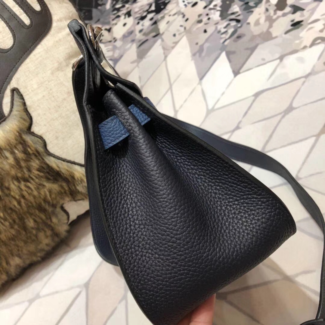 Hermes新款女包 爱马仕玛瑙蓝拼午夜蓝原厂Togo牛皮Jypsiere吉普塞包 银扣