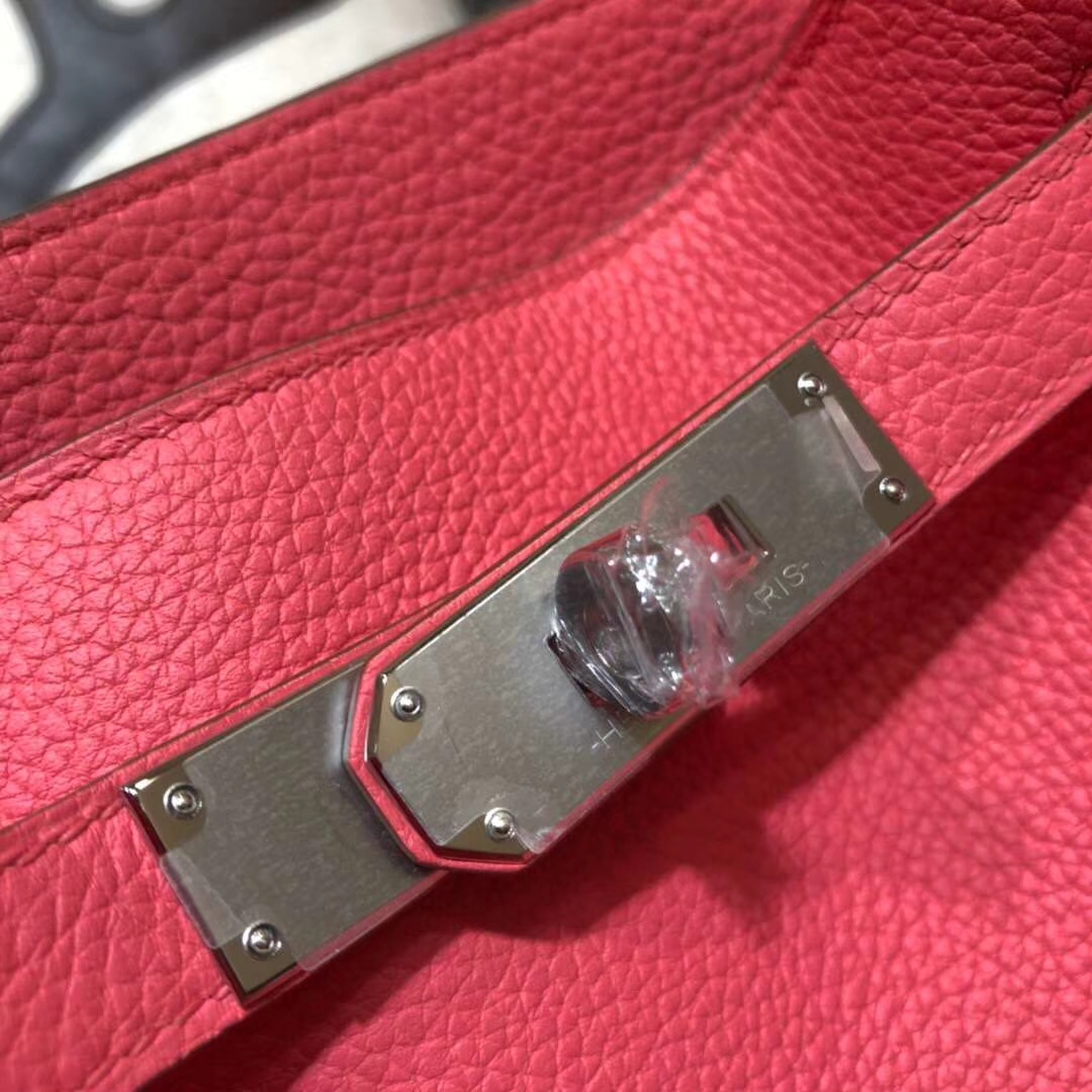 Hermes新款女包 爱马仕8W唇膏粉进口TC牛皮So Kelly水桶包22CM 银扣