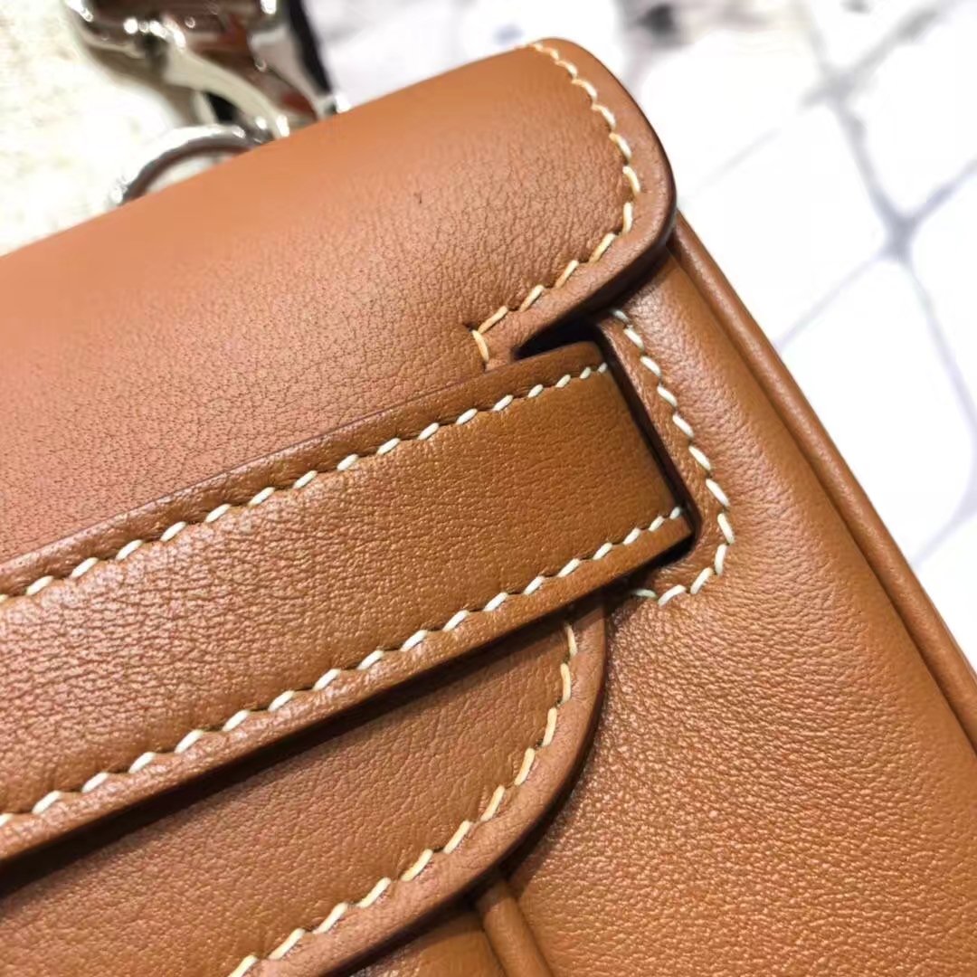 爱马仕新款女包 Hermes Parfums单肩斜挎包包 土黄色原厂Swift牛皮