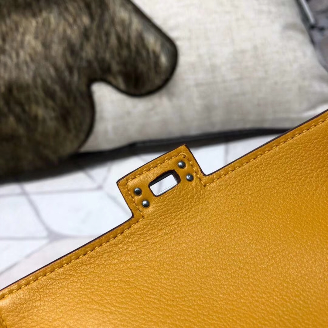 Hermes Kelly Doll 爱马仕琥珀黄Swift牛皮凯莉娃娃包手提斜挎女包 银扣