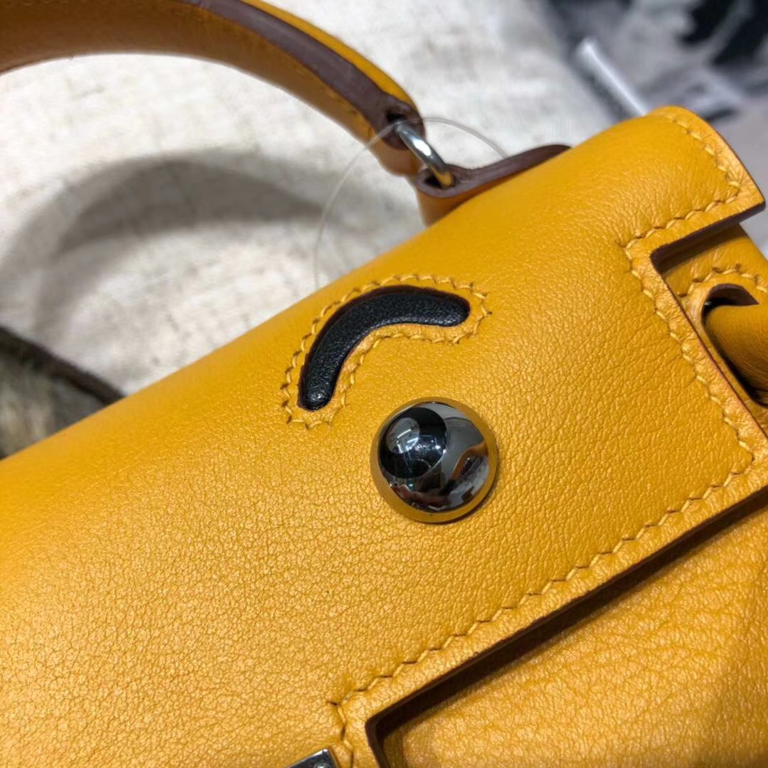 Hermes Kelly Doll 爱马仕琥珀黄Swift牛皮凯莉娃娃包手提斜挎女包 银扣