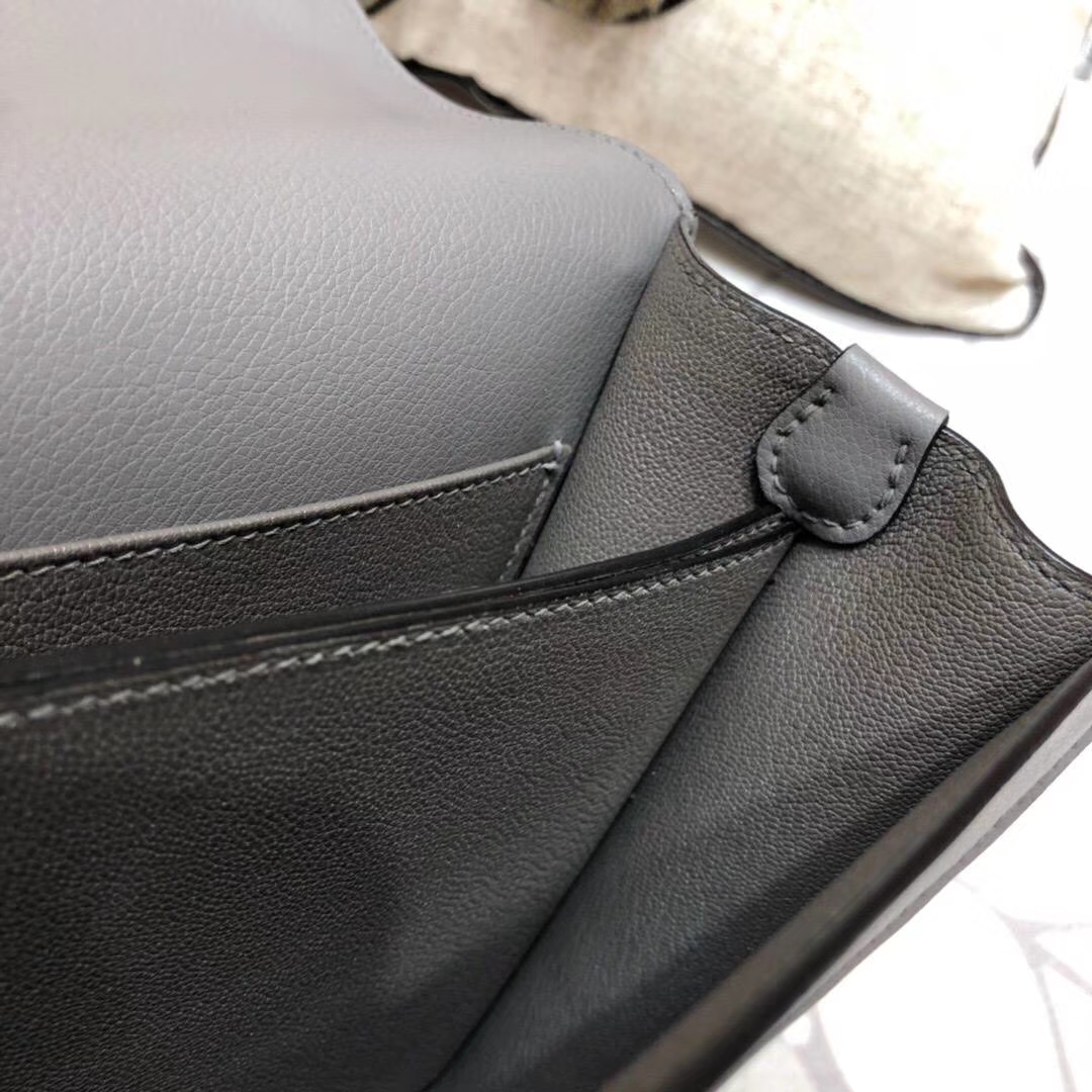 爱马仕猪鼻子包 Hermes Roulis24CM 锡器灰原厂Eve牛皮单肩女包 金扣