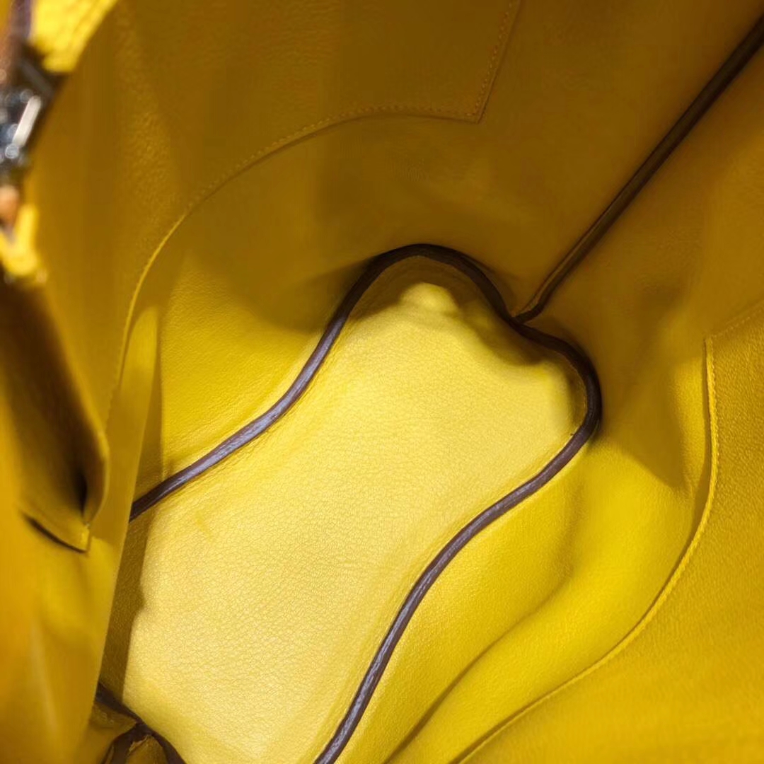 爱马仕新款单肩包 Hermes So Kelly22CM 9D琥珀黄TC牛皮 银扣