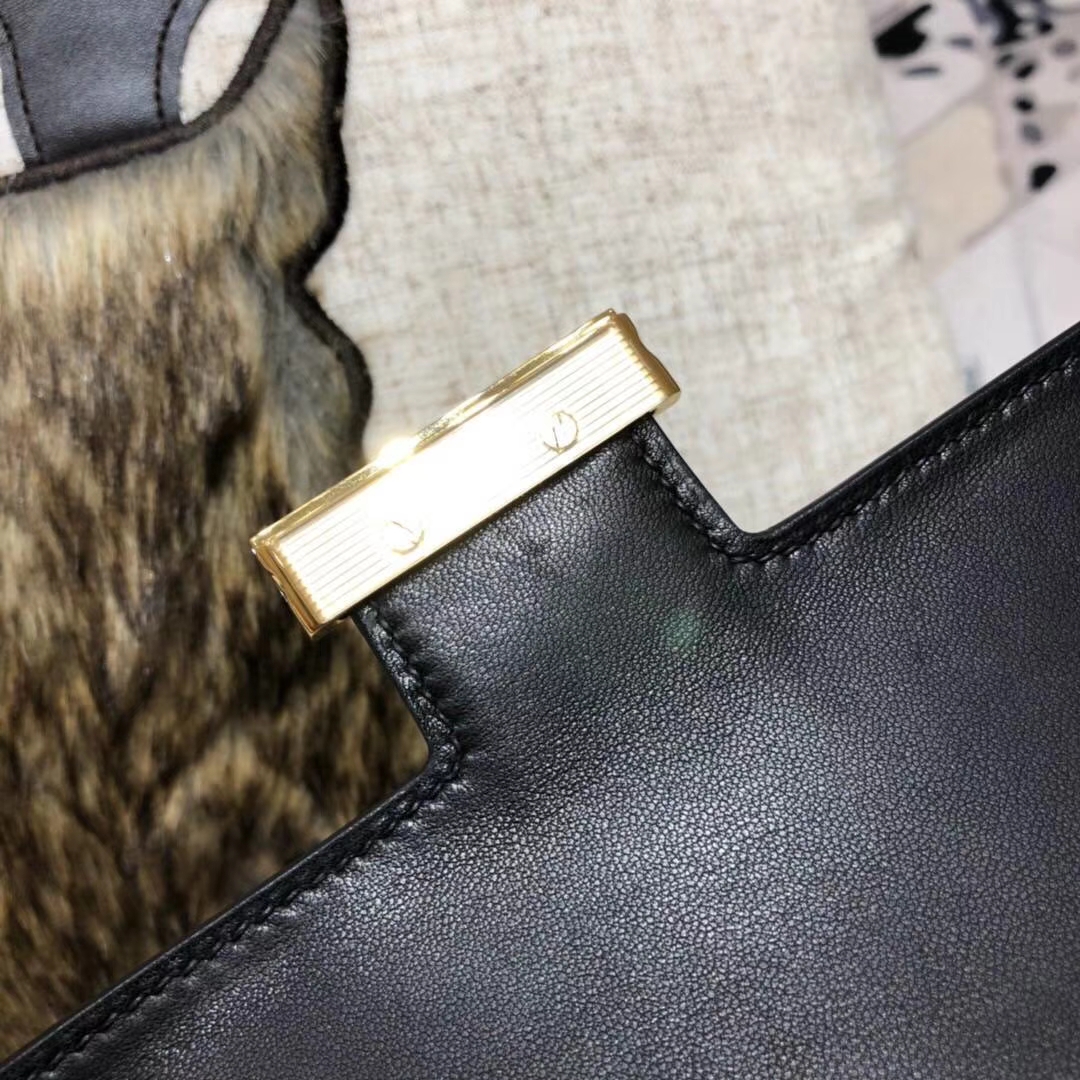 Hermes Constance23CM 爱马仕89黑色Epsom牛皮康斯坦空姐包 金扣