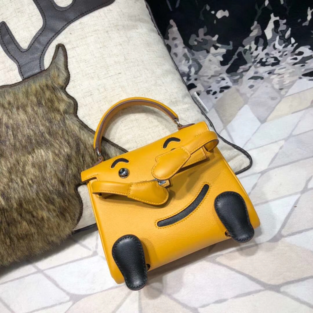 Hermes Kelly Doll 爱马仕琥珀黄Swift牛皮凯莉娃娃包手提斜挎女包 银扣