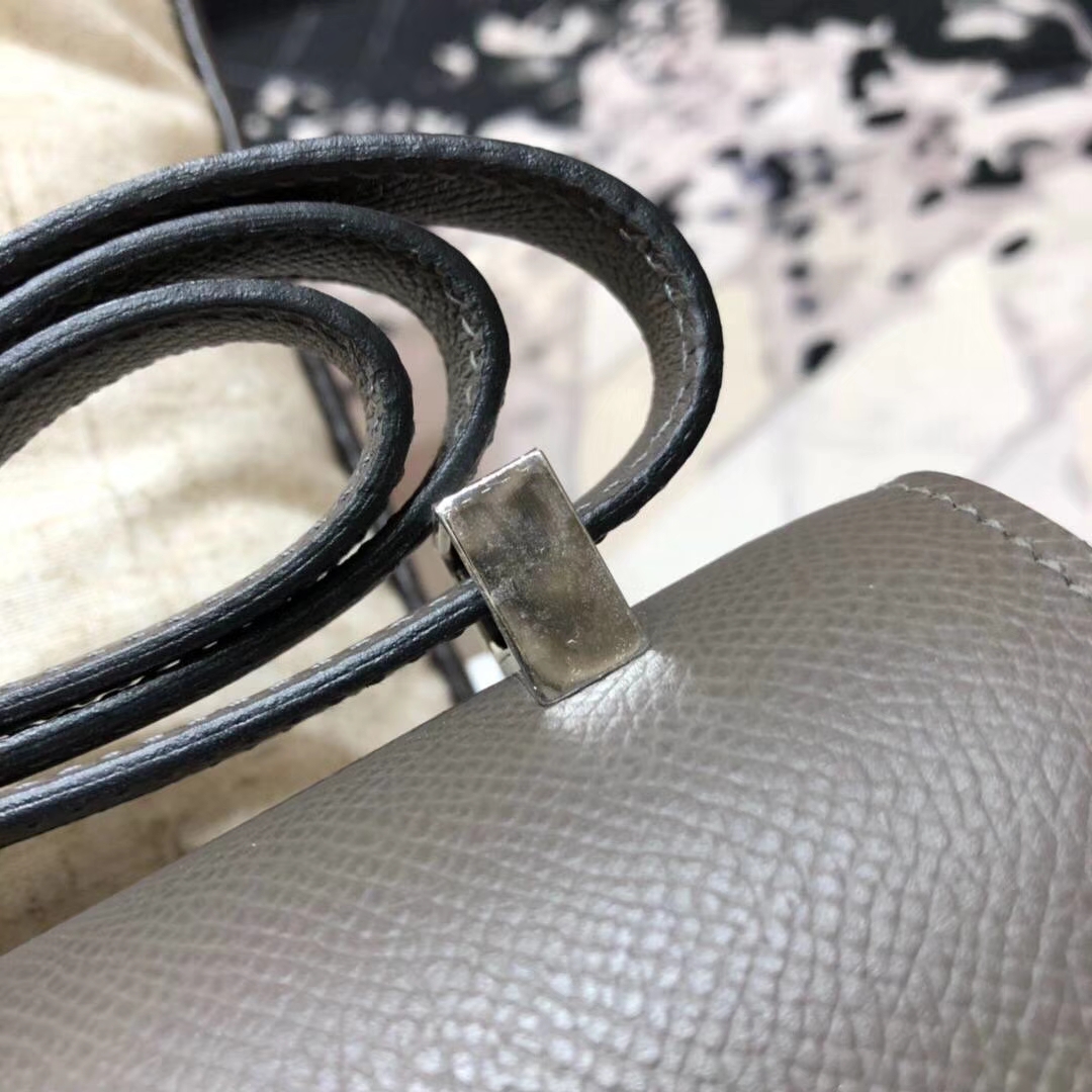 爱马仕空姐包尺寸 Hermes Constance23CM 8F锡器灰Epsom牛皮 银扣