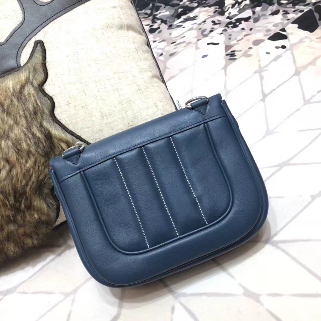 Hermes Parfums包包 爱马仕宝石蓝原厂Swift牛皮单肩斜挎女包 银扣