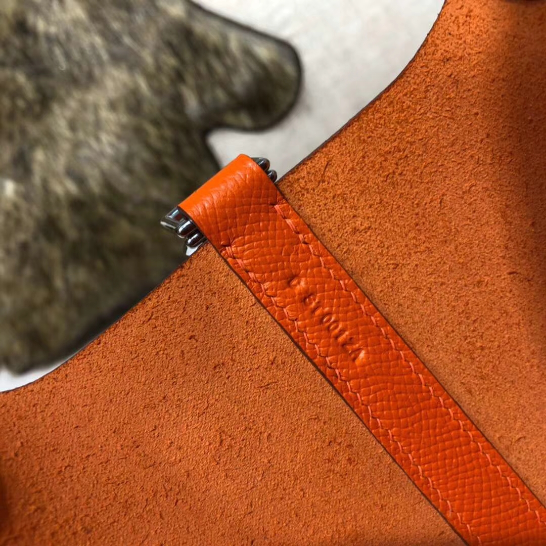 爱马仕篮子包 Hermes Picotin18CM 橙色Epsom牛皮 编织手柄水桶包