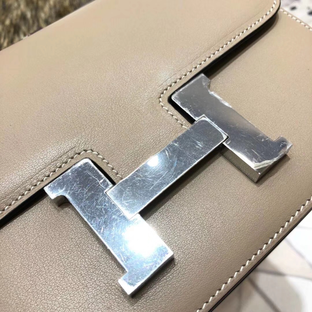 Hermes Constance23CM 爱马仕CC81斑鸠灰原厂Swift牛皮空姐包 银扣