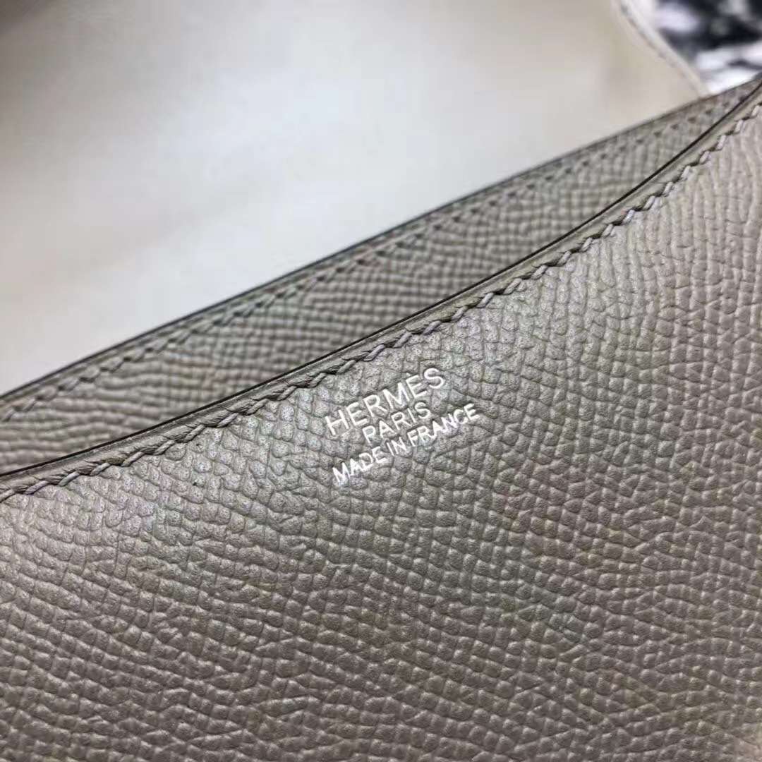 Hermes Constance19CM 爱马仕原厂掌纹牛皮空姐包斜挎女包 沥青灰