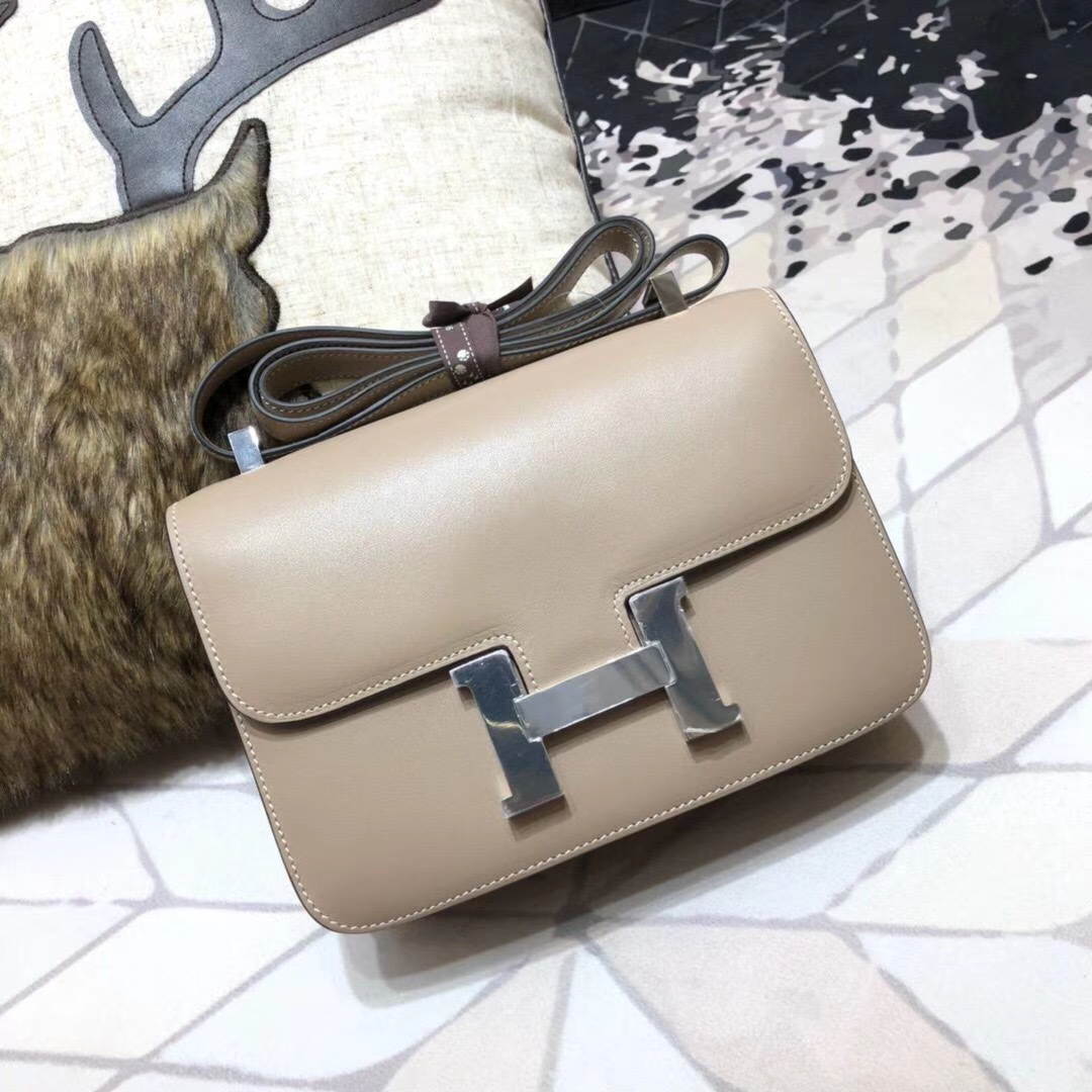 Hermes Constance23CM 爱马仕CC81斑鸠灰原厂Swift牛皮空姐包 银扣