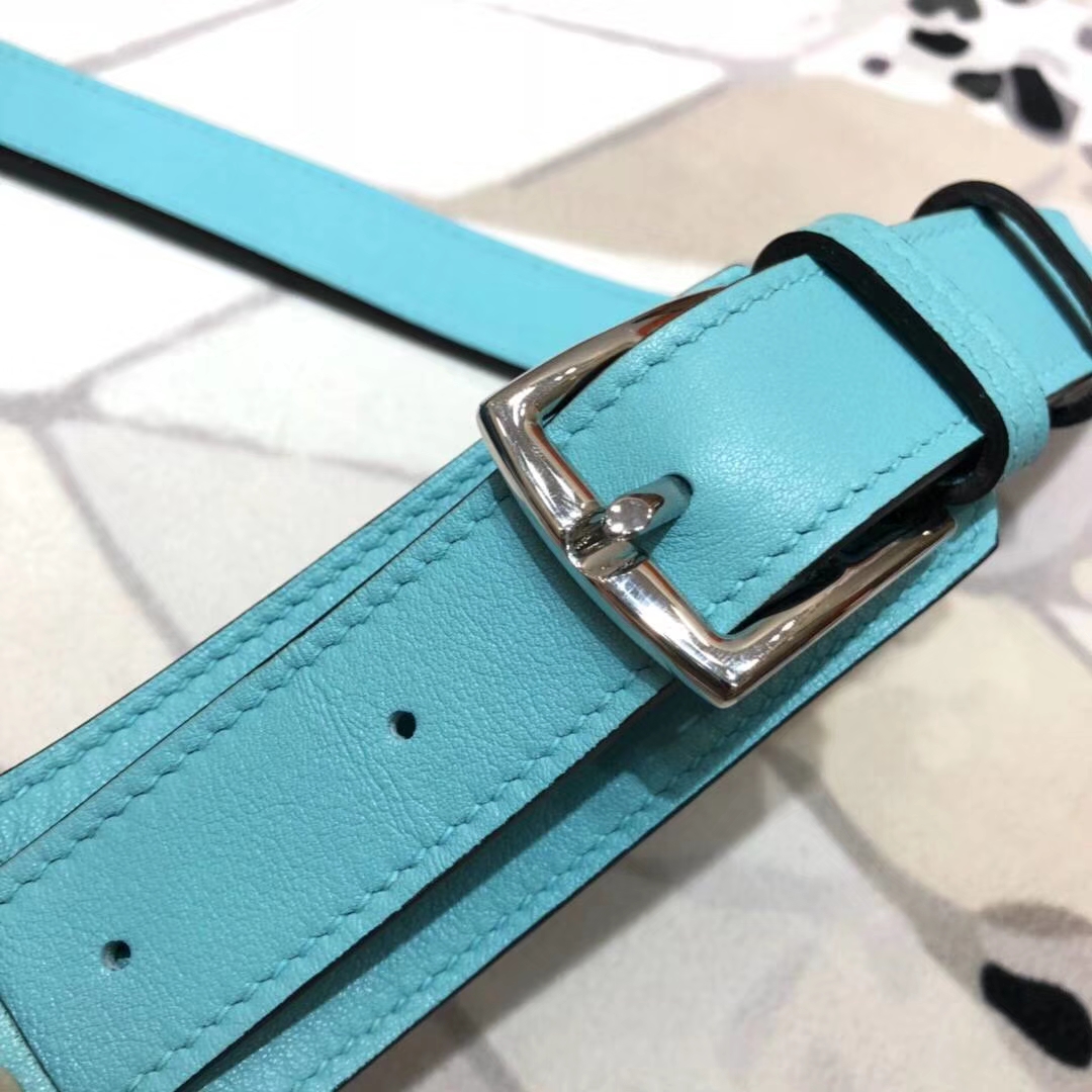 Hermes Jypsiere 爱马仕马卡龙蓝原厂Swift牛皮男女同用单肩斜挎包