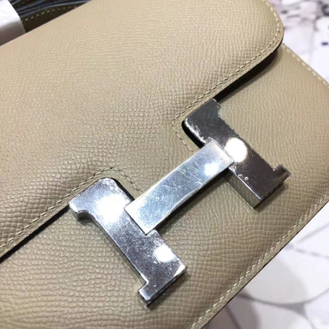 爱马仕空姐包价格 Hermes Constance19CM 斑鸠灰原厂Epsom牛皮 银扣