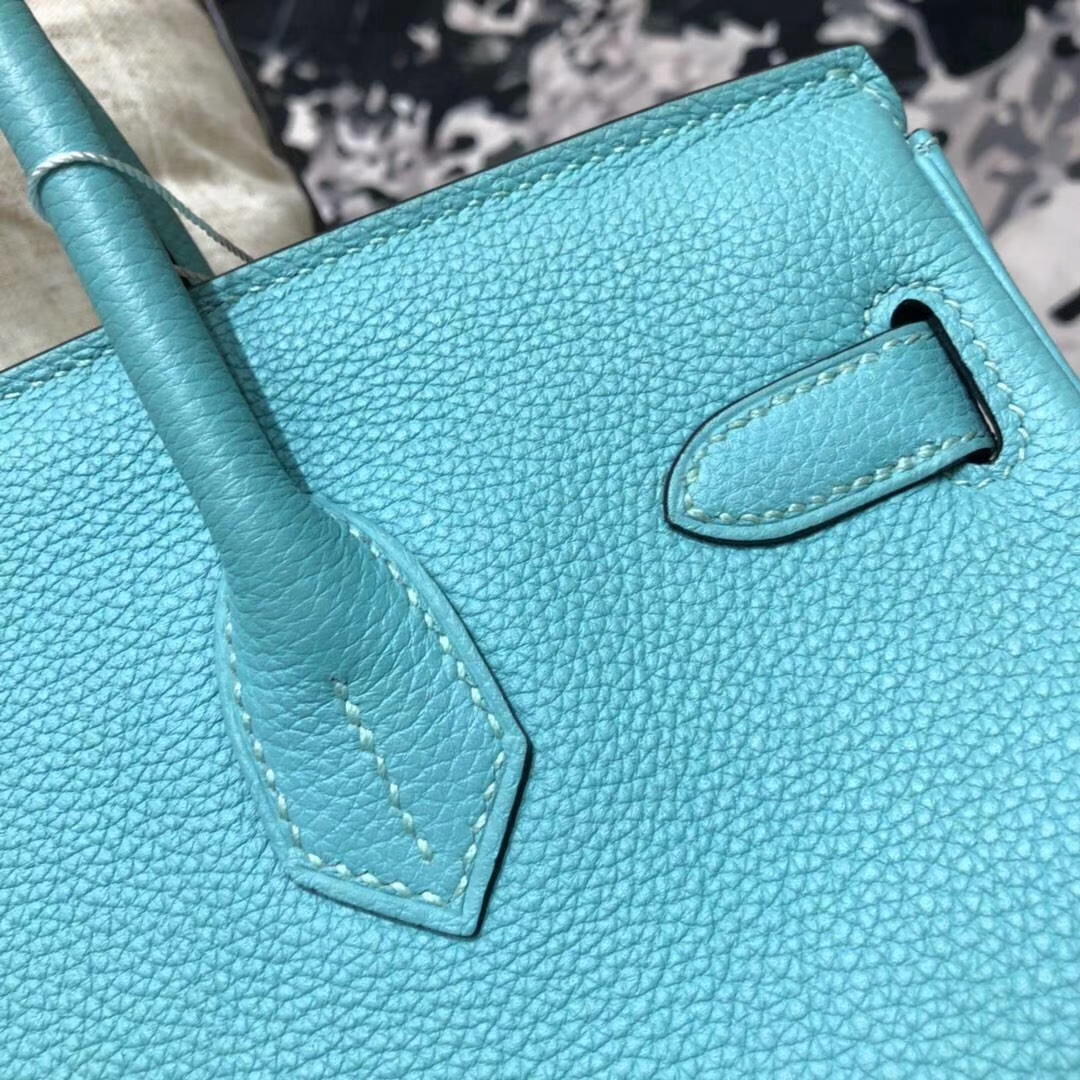 爱马仕Birkin包包 Hermes马卡龙蓝原厂Togo小牛皮铂金包Birkin30CM 金扣