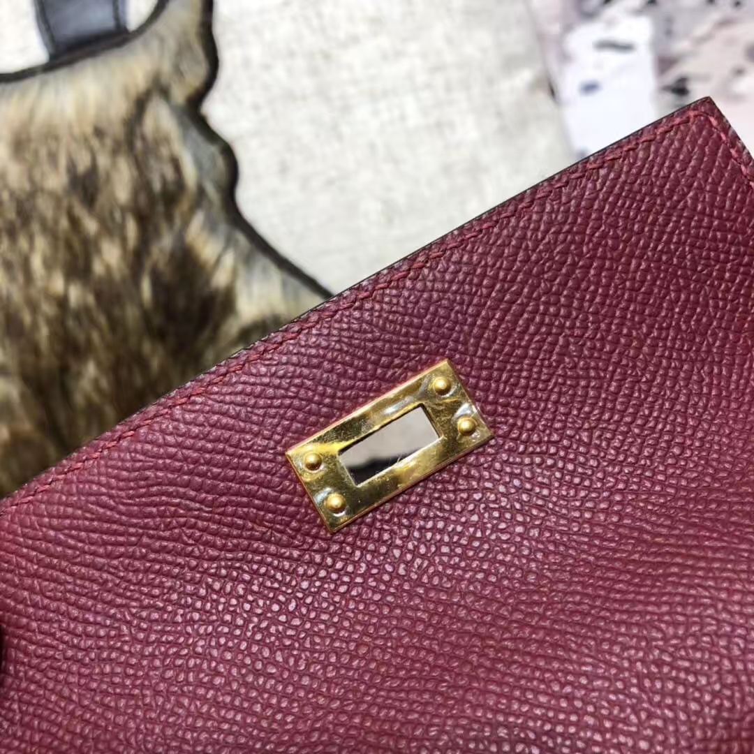 爱马仕Kelly包包 Hermes宝石红原厂掌纹牛皮凯莉包Kelly20CM 金扣