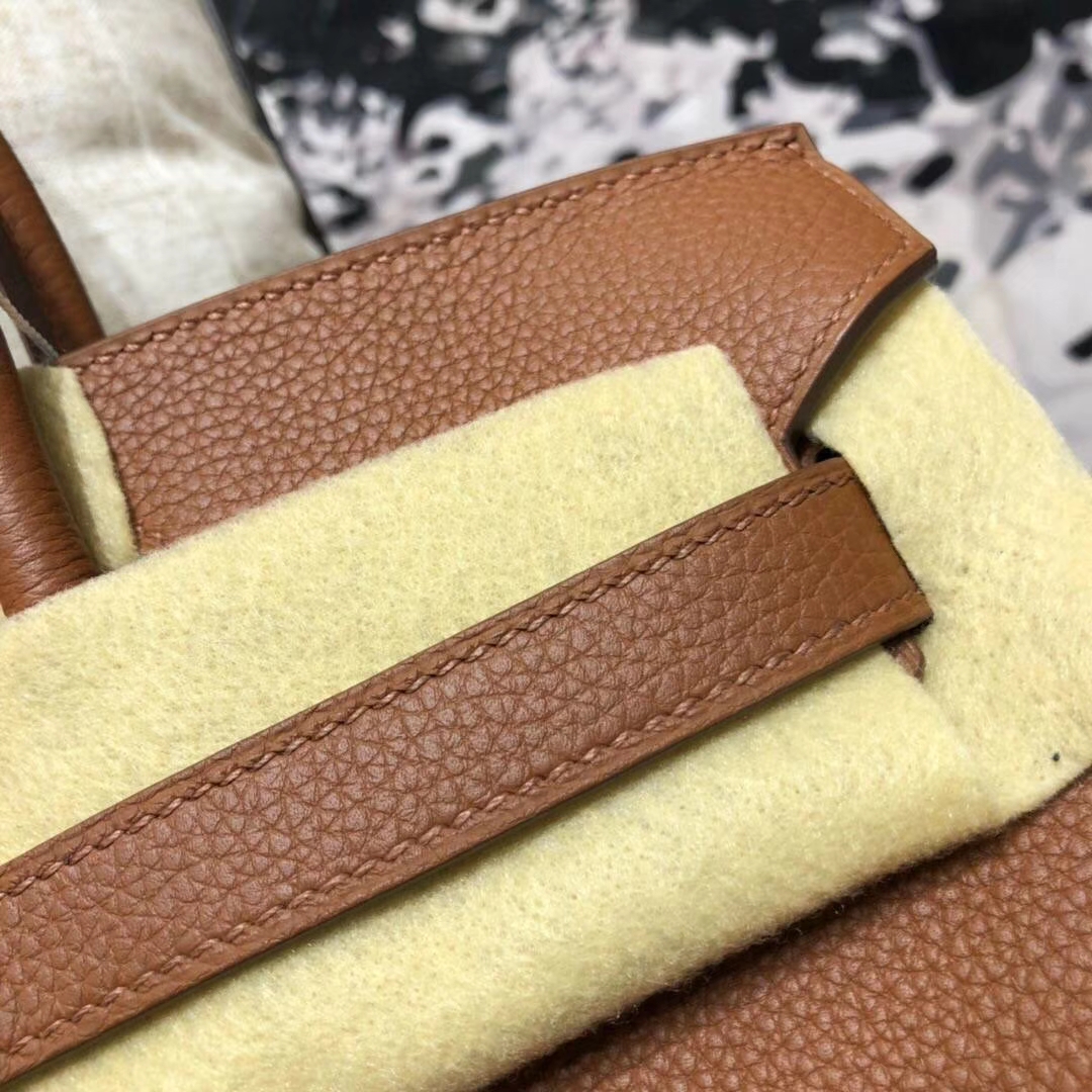 爱马仕Birkin包包 Hermes土黄色原厂Togo小牛皮铂金包30CM  金扣