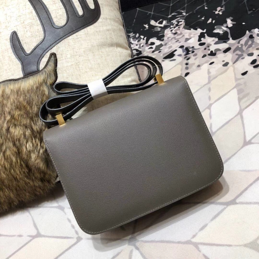 Hermes Constance23CM 爱马仕8F锡器灰原厂Epsom牛皮空姐包 金扣