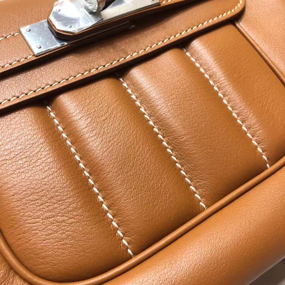 爱马仕新款女包 Hermes Parfums单肩斜挎包包 土黄色原厂Swift牛皮