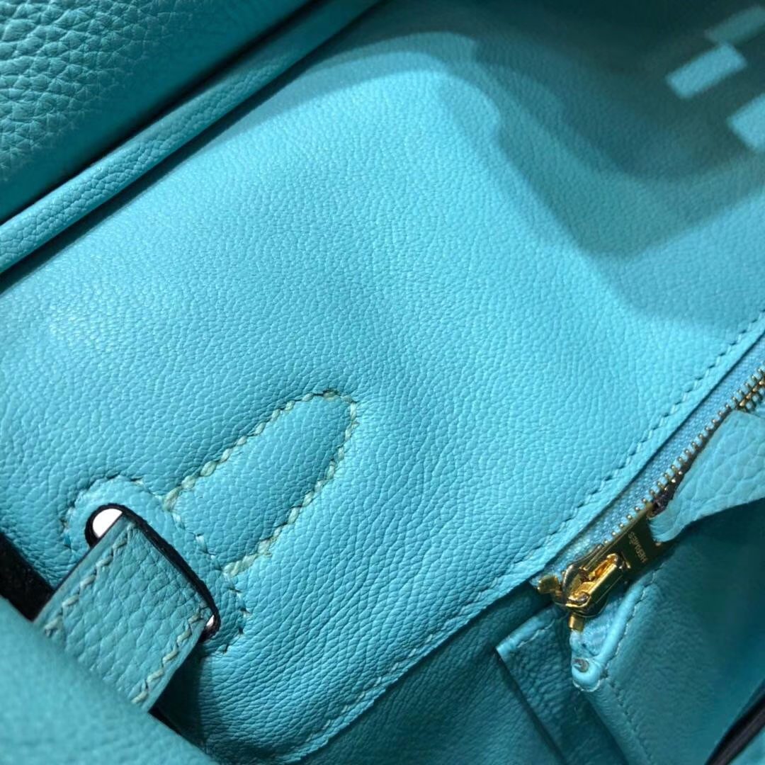 爱马仕Birkin包包 Hermes马卡龙蓝原厂Togo小牛皮铂金包Birkin30CM 金扣