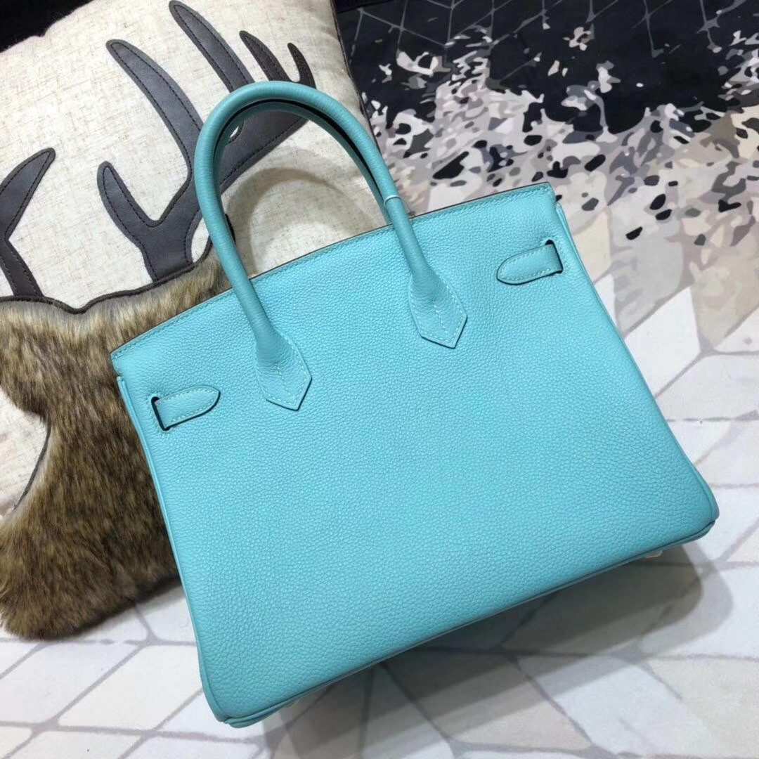 爱马仕Birkin包包 Hermes马卡龙蓝原厂Togo小牛皮铂金包Birkin30CM 金扣