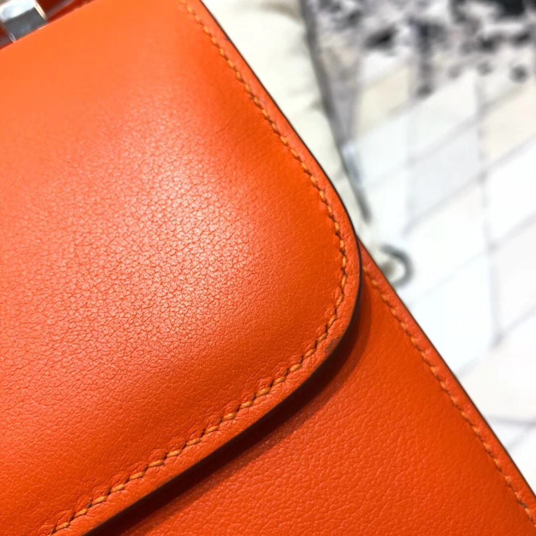 爱马仕空姐包尺寸 Hermes Constance23CM CC93橙色原厂Swift牛皮 银扣