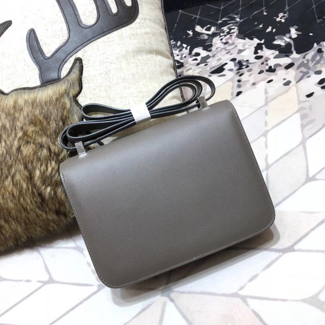 爱马仕空姐包尺寸 Hermes Constance23CM 8F锡器灰Epsom牛皮 银扣