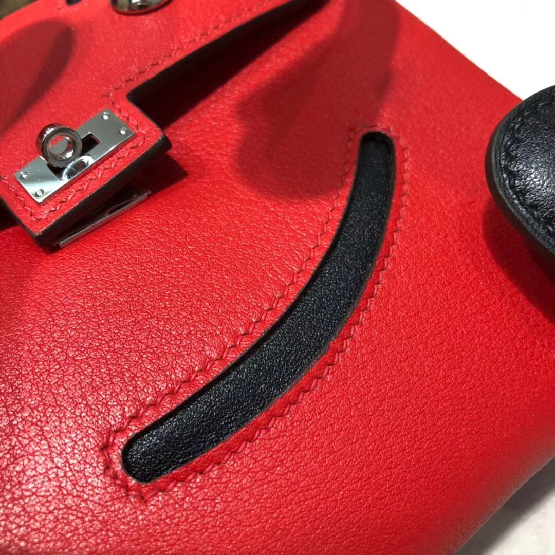 爱马仕新款女包 Hermes Kelly Doll大红色Swift牛皮凯莉娃娃包手提包 银扣