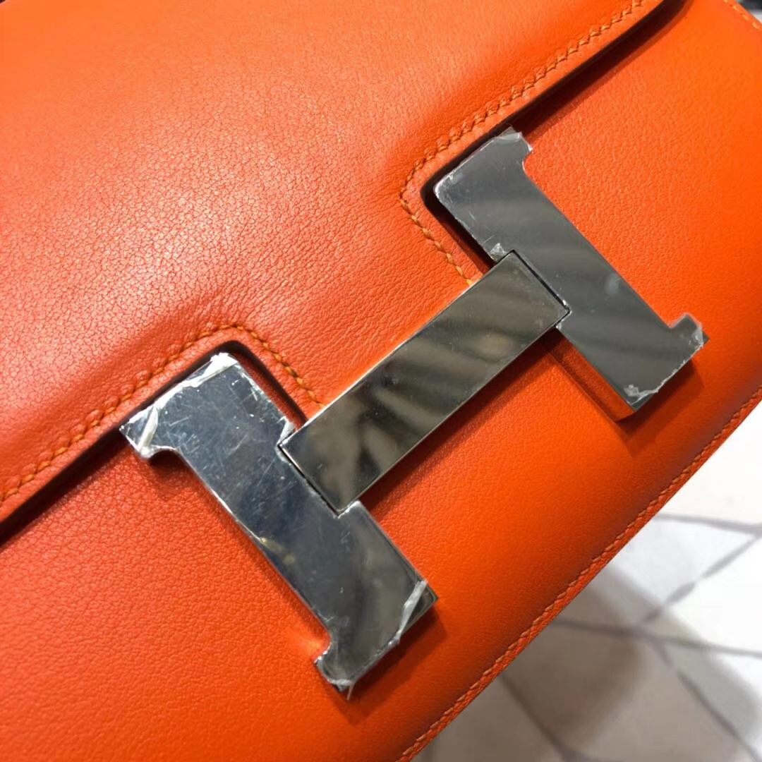 爱马仕空姐包尺寸 Hermes Constance23CM CC93橙色原厂Swift牛皮 银扣
