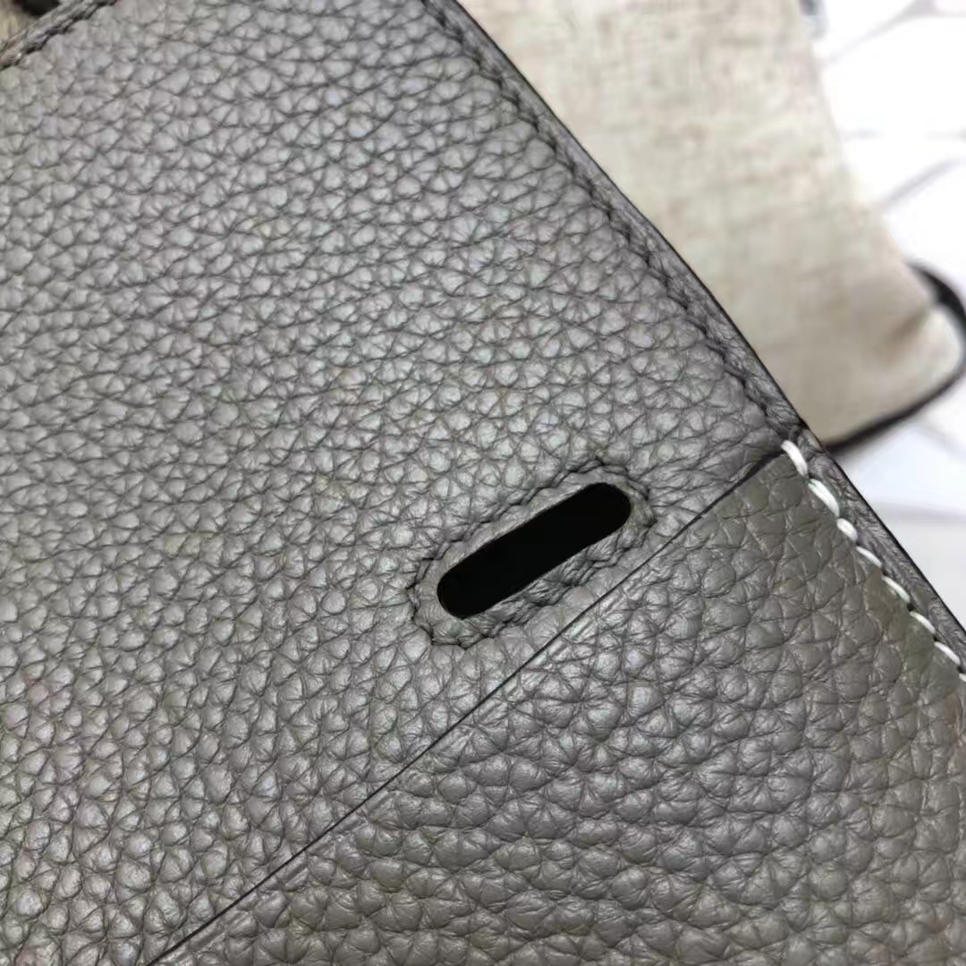 Hermes Halzan31CM 爱马仕锡器灰原厂Clemence牛皮手提斜挎女包