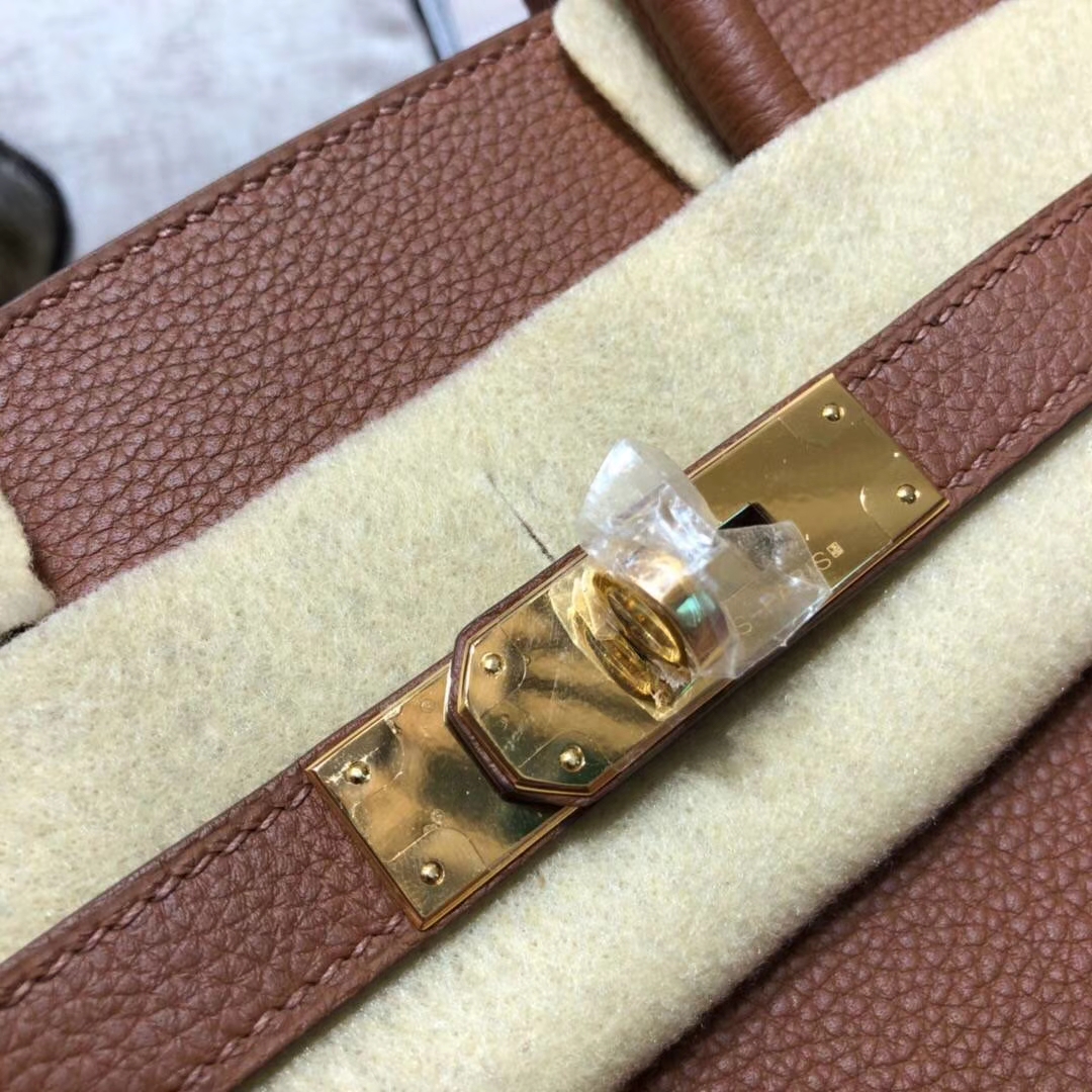 爱马仕Birkin包包 Hermes土黄色原厂Togo小牛皮铂金包30CM  金扣