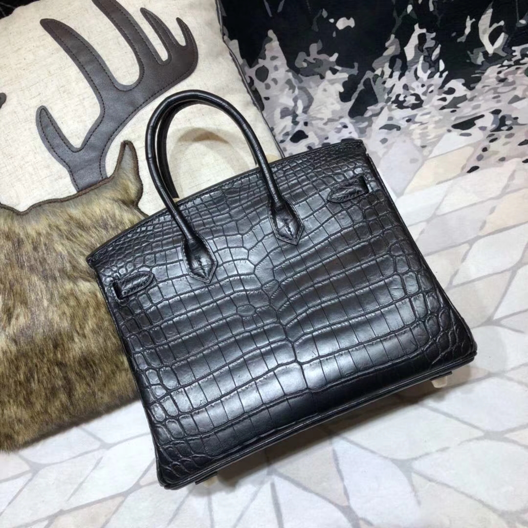 爱马仕Birkin包包 Hermes黑色亚光尼罗鳄鱼皮铂金包Birkin25CM 金扣