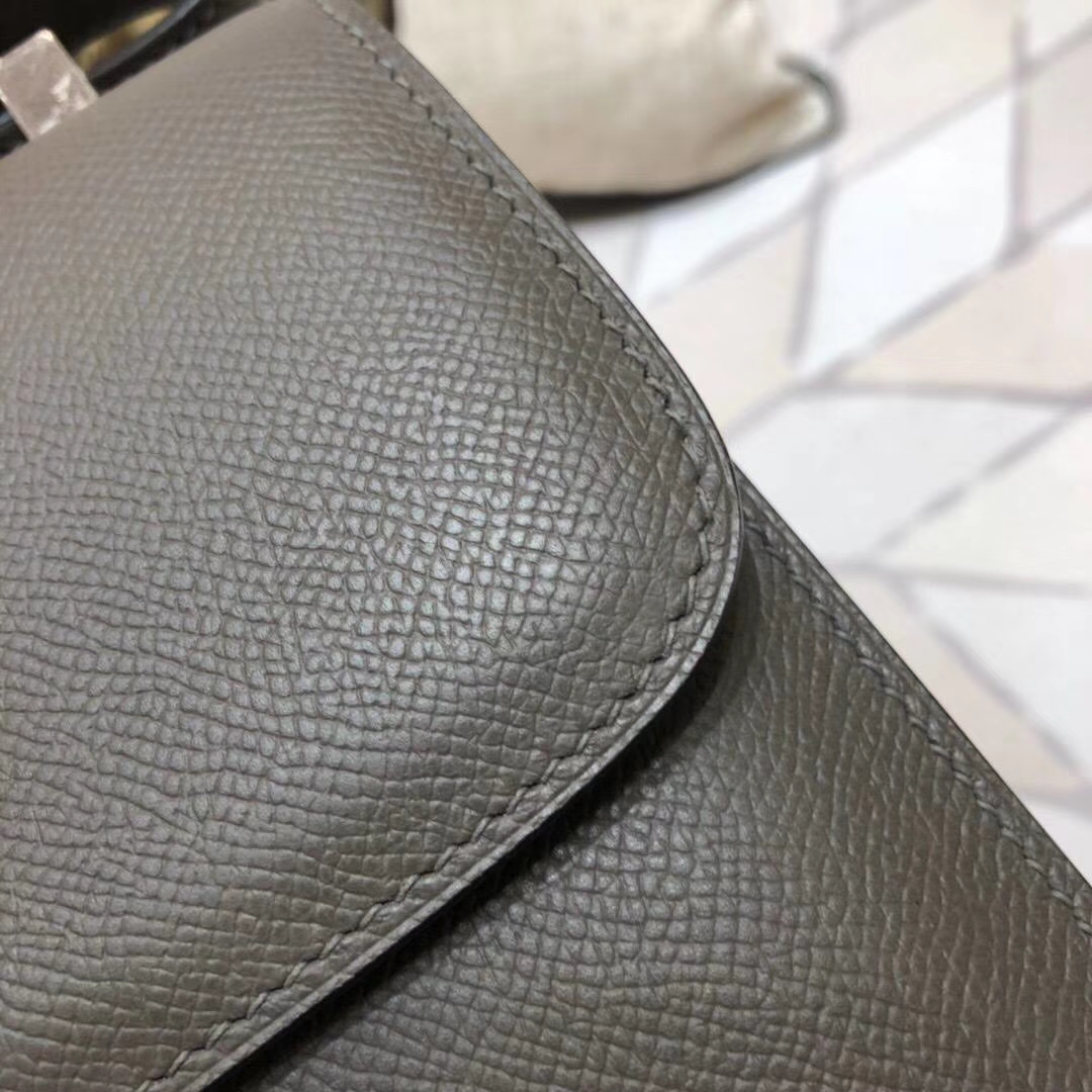 爱马仕空姐包尺寸 Hermes Constance23CM 8F锡器灰Epsom牛皮 银扣