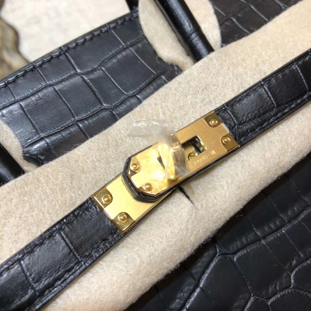 爱马仕Birkin包包 Hermes黑色亚光尼罗鳄鱼皮铂金包Birkin25CM 金扣