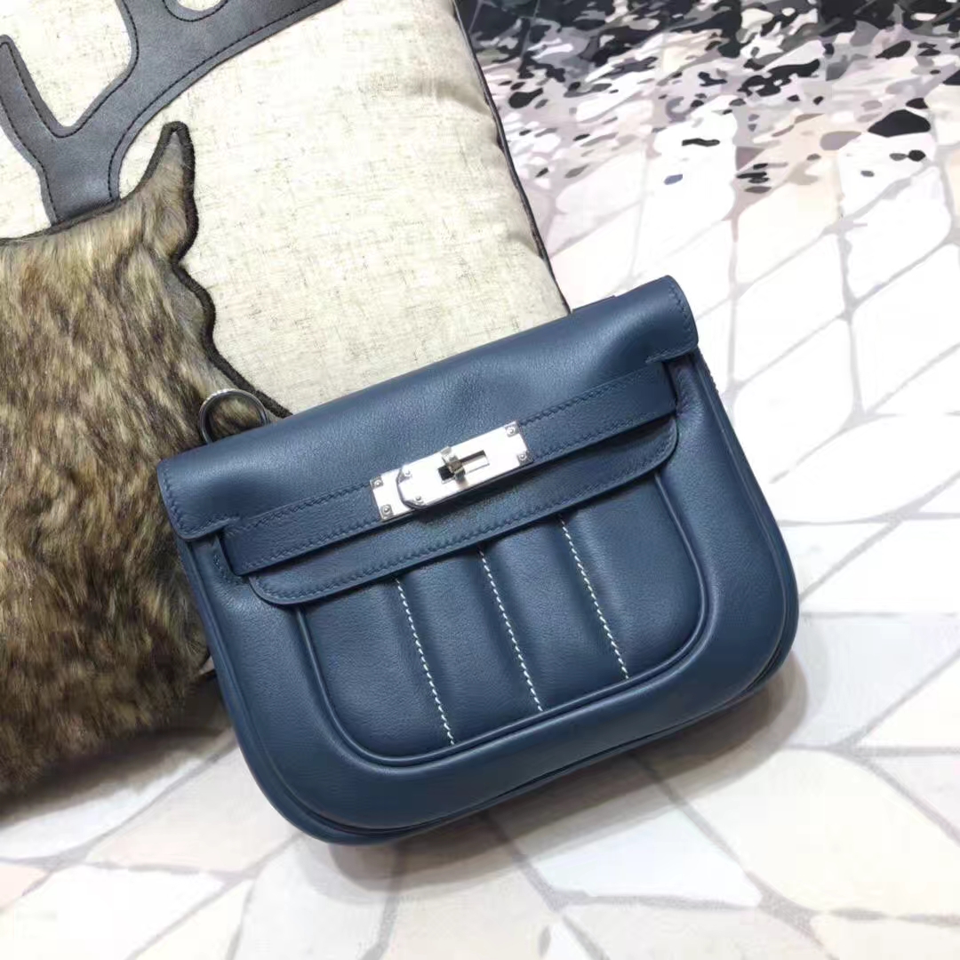 Hermes Parfums包包 爱马仕宝石蓝原厂Swift牛皮单肩斜挎女包 银扣