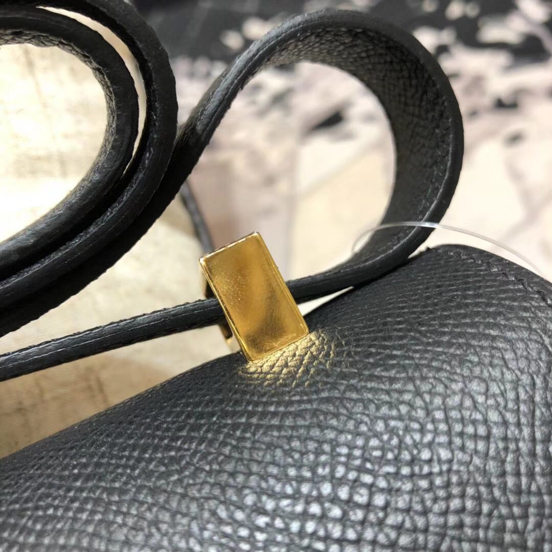 Hermes Constance23CM 爱马仕89黑色Epsom牛皮康斯坦空姐包 金扣
