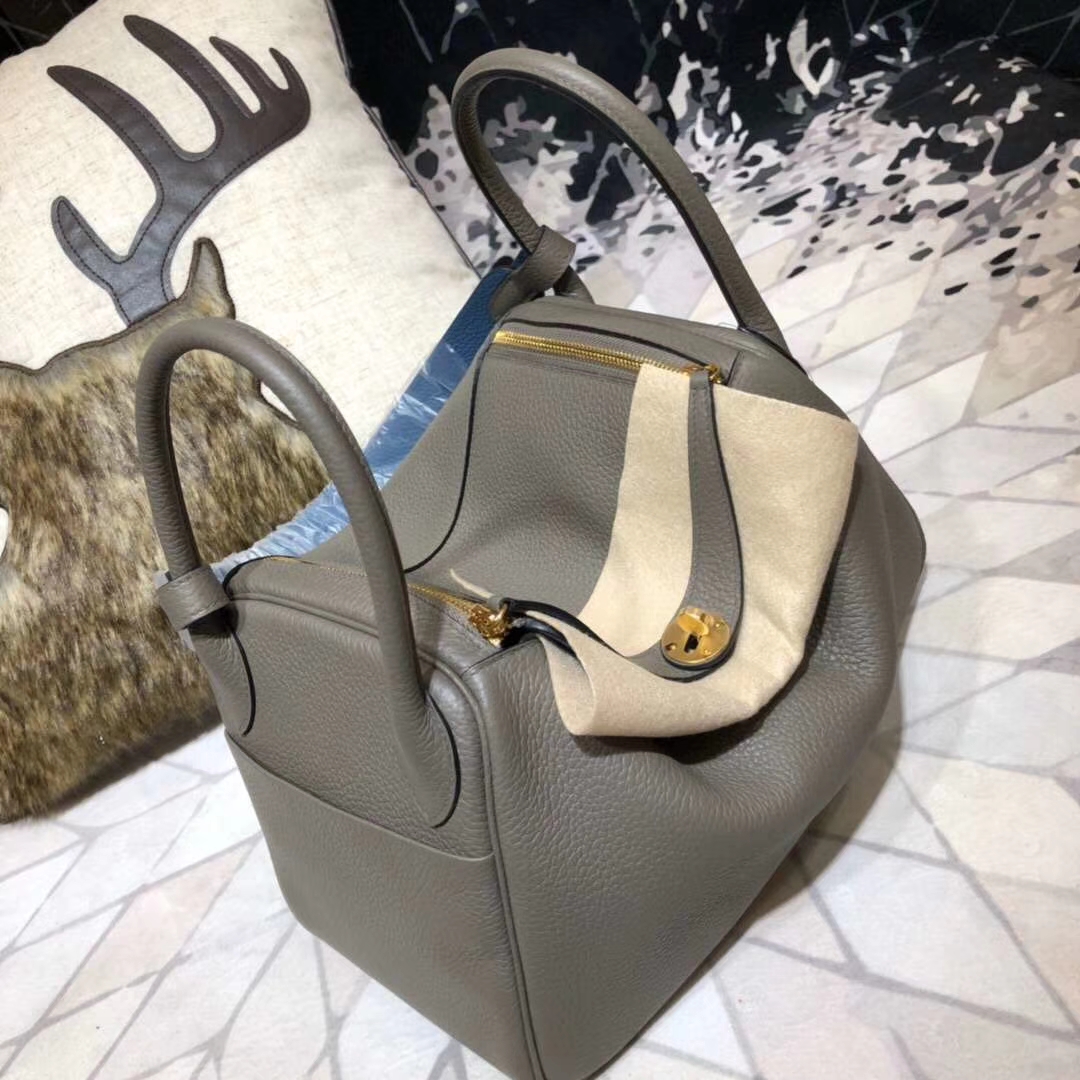 爱马仕拼色琳迪包 Hermes Lindy30CM 锡器灰拼玛瑙蓝原厂TC牛皮 金扣