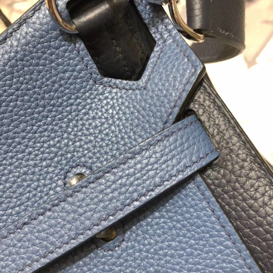 Hermes新款女包 爱马仕玛瑙蓝拼午夜蓝原厂Togo牛皮Jypsiere吉普塞包 银扣