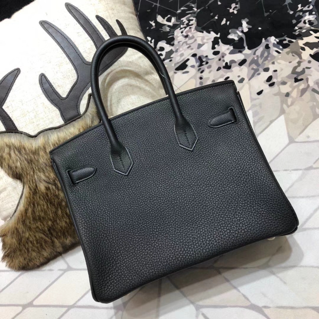 Hermes Birkin30CM 爱马仕黑色Togo小牛皮铂金包 银扣