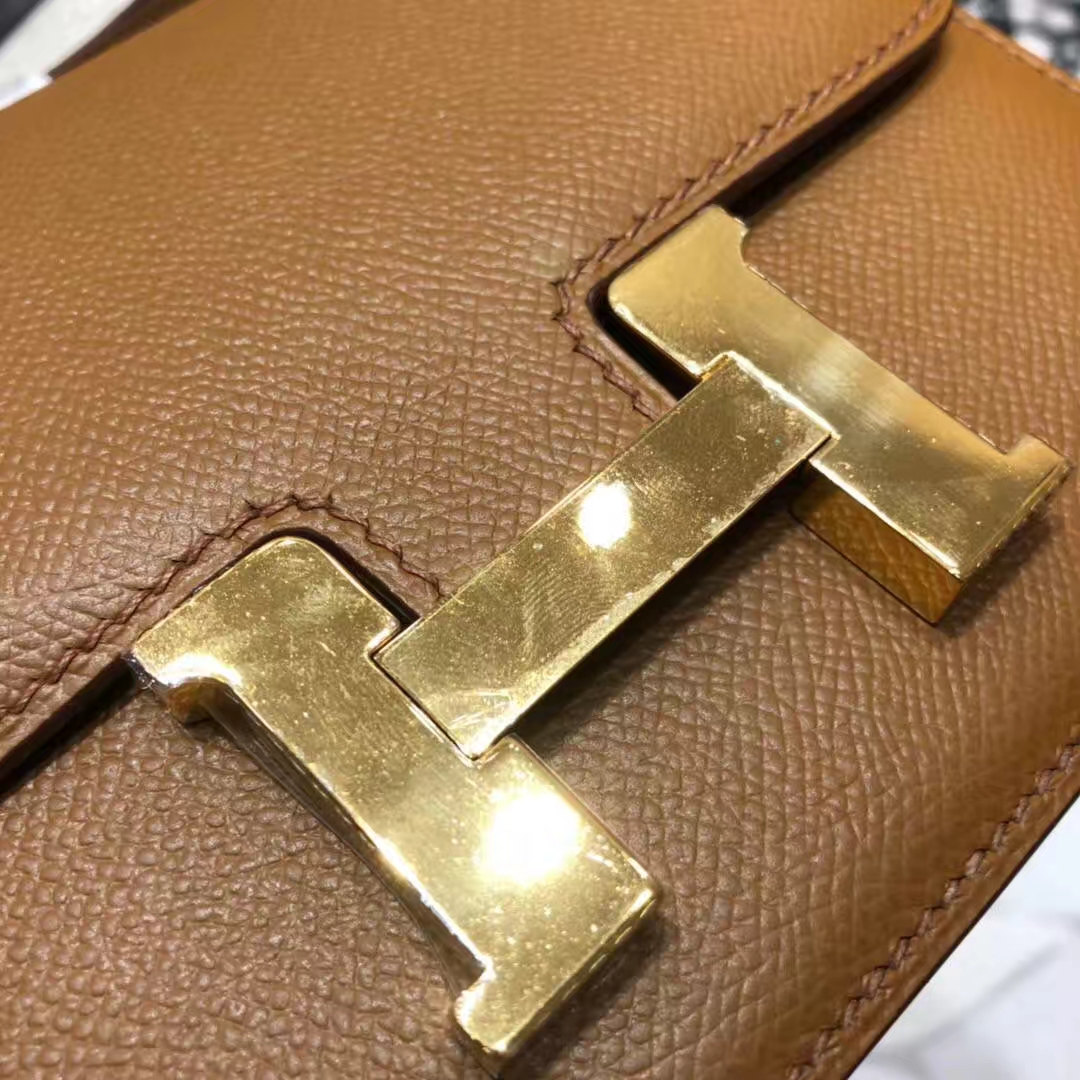 爱马仕康斯坦包 Hermes Constance19CM 土黄色原厂Epsom牛皮 金扣