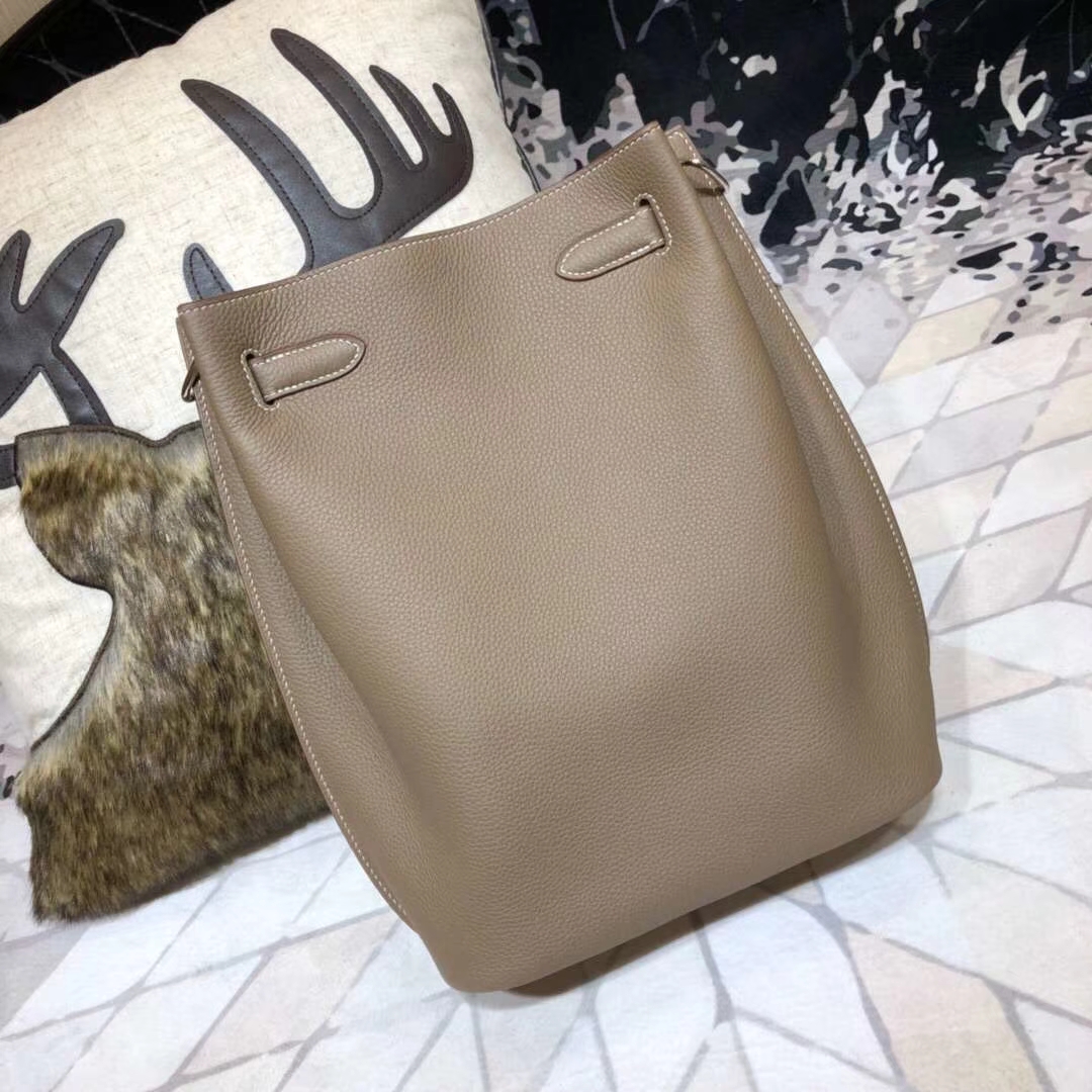 Hermes So Kelly水桶包 爱马仕CC18大象灰顶级TC牛皮新款单肩女包22CM