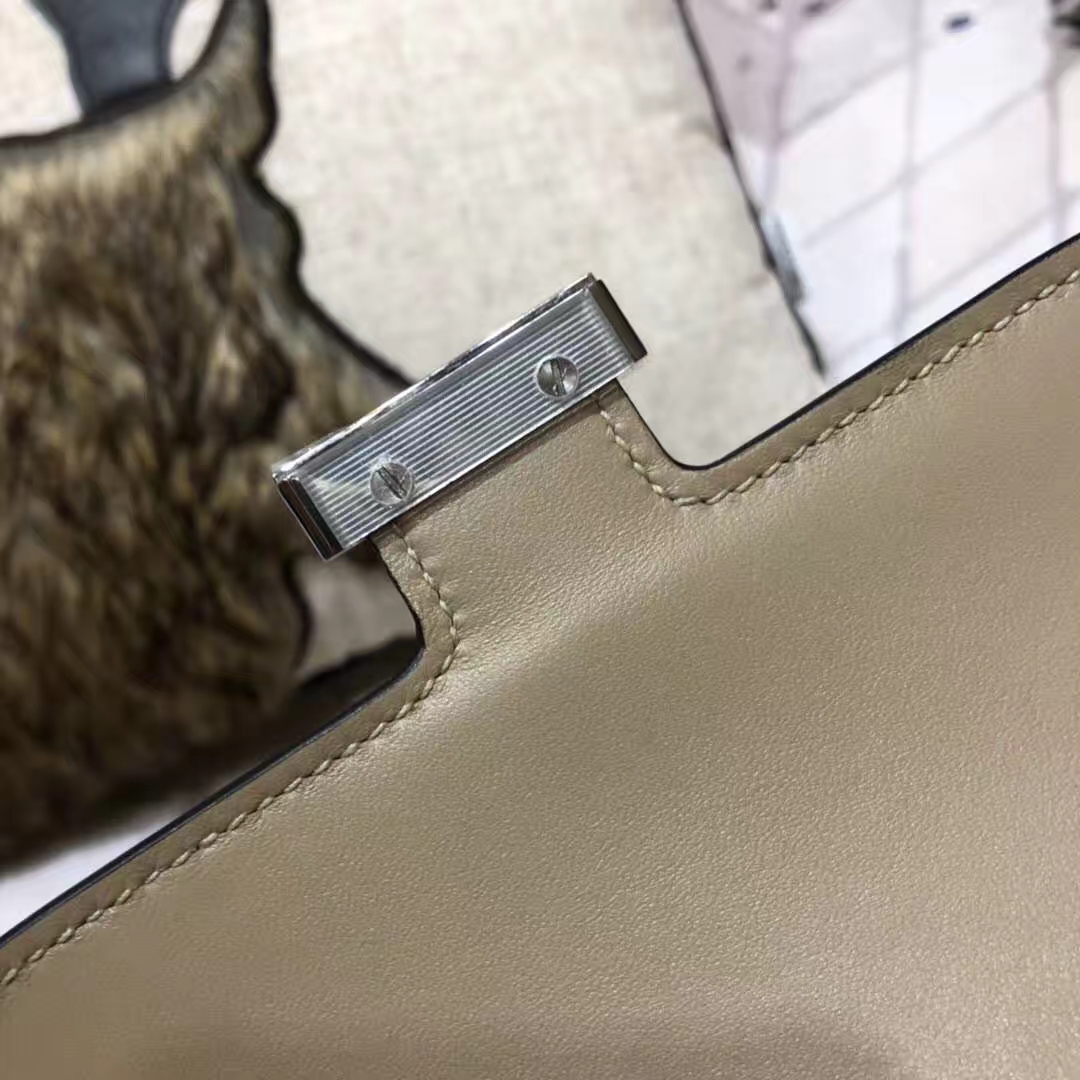 爱马仕空姐包价格 Hermes Constance19CM 斑鸠灰原厂Epsom牛皮 银扣