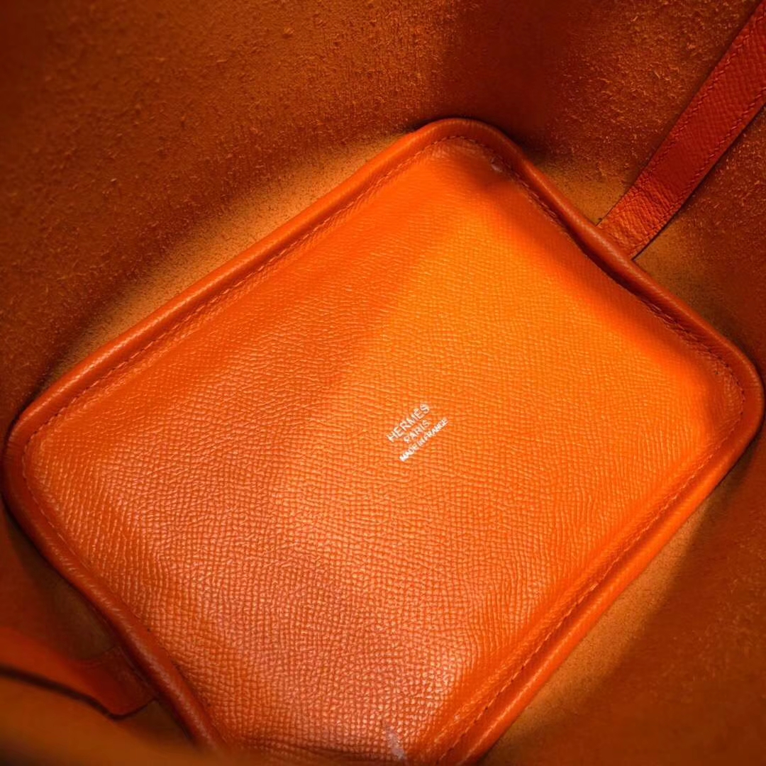爱马仕篮子包 Hermes Picotin18CM 橙色Epsom牛皮 编织手柄水桶包