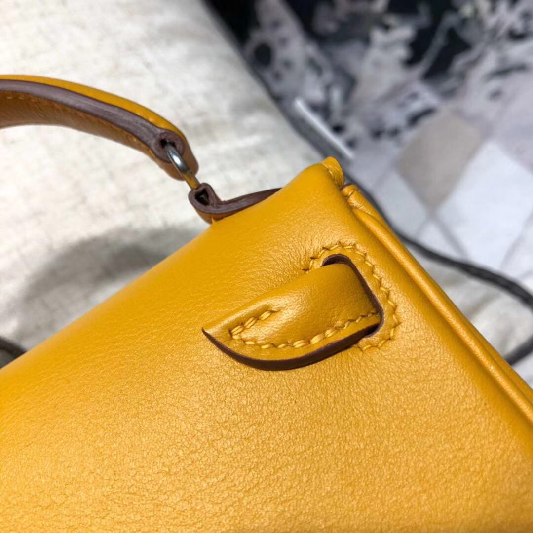 Hermes Kelly Doll 爱马仕琥珀黄Swift牛皮凯莉娃娃包手提斜挎女包 银扣
